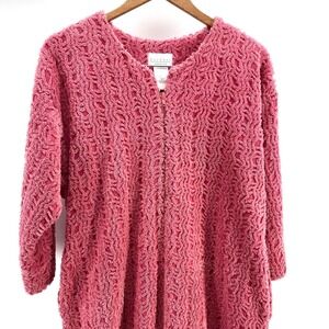 Kay Anna Chenille Robe Dressing Gown Duster Long Sleeve Pink Zipper Front Size S